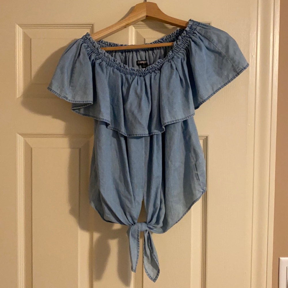 NEW Express size S light blue off the shoulder top